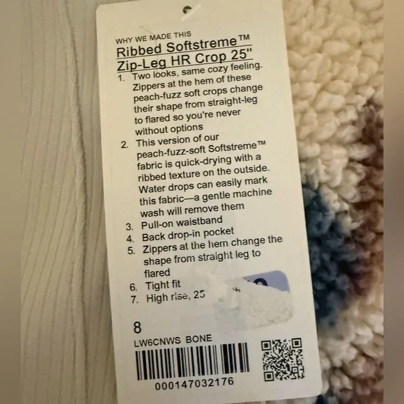NWT Lululemon Ribbed Softstreme Zip-Leg High-Rise Cropped Pants 25" Bone Size 8 - Picture 8 of 14